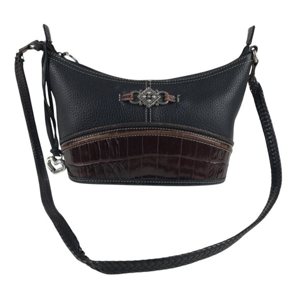 Brighton Handbag D298323 Womens Tasseled Shoulder Strap‎ Lined  Black/Brown - Picture 1 of 14